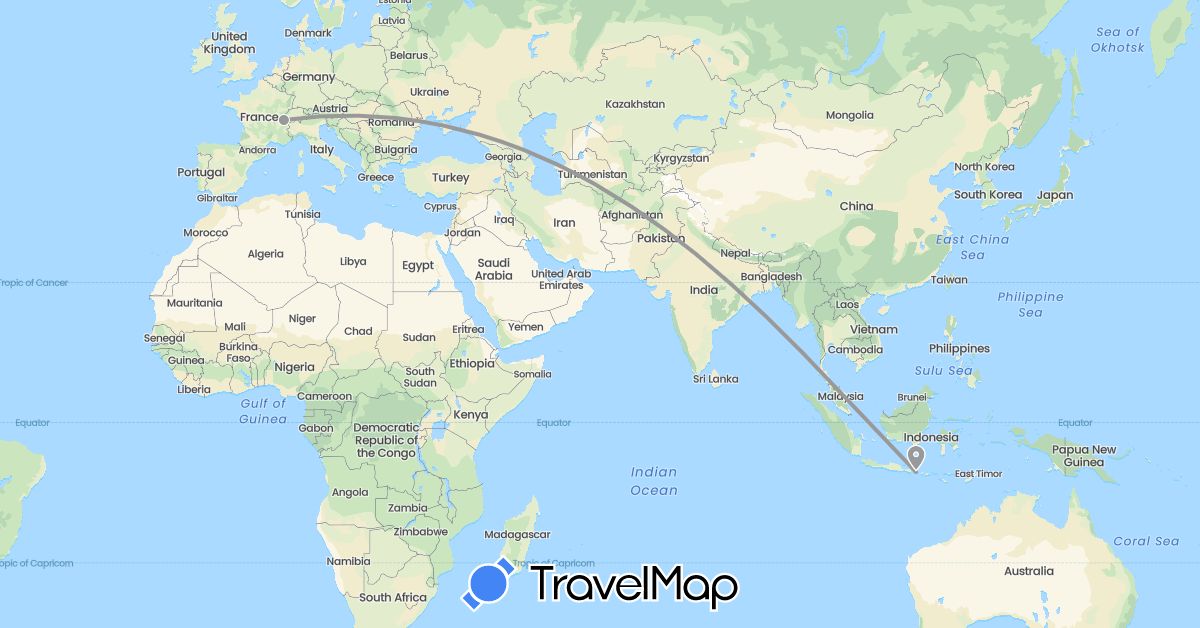 TravelMap itinerary: driving, plane in Switzerland, Indonesia (Asia, Europe)